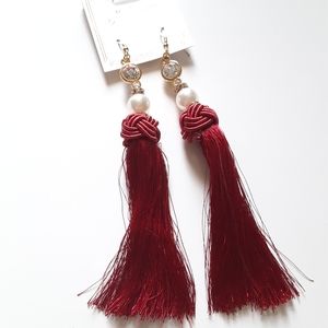Princess Accessories Long Red Tassel Earrings